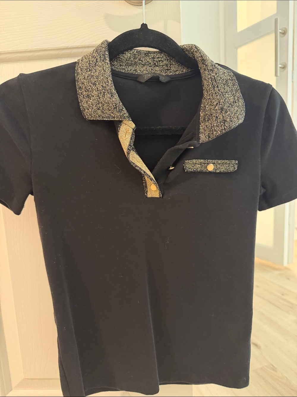 Black Short Sleeve Polo with Gold  Collar